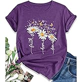 Christian Faith Shirts for Women Butterfly Daisy Graphic Casual T Shirts