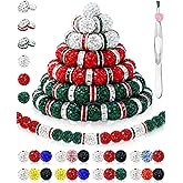 180PCS FIVEIZERO 10mm Rhinestone Beads for Jewelry Making – Sparkly Round Crystal Clay Beads & Spacers in Christmas & Baseball Team Colors for Bracelets, Necklaces & DIY Crafts (Green, Red, White)
