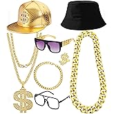 SONYYX 90s Hip Hop 80s Rapper Costume for Men Women Dollar Sign Hat Money Necklace Rapper Outfit Accessories