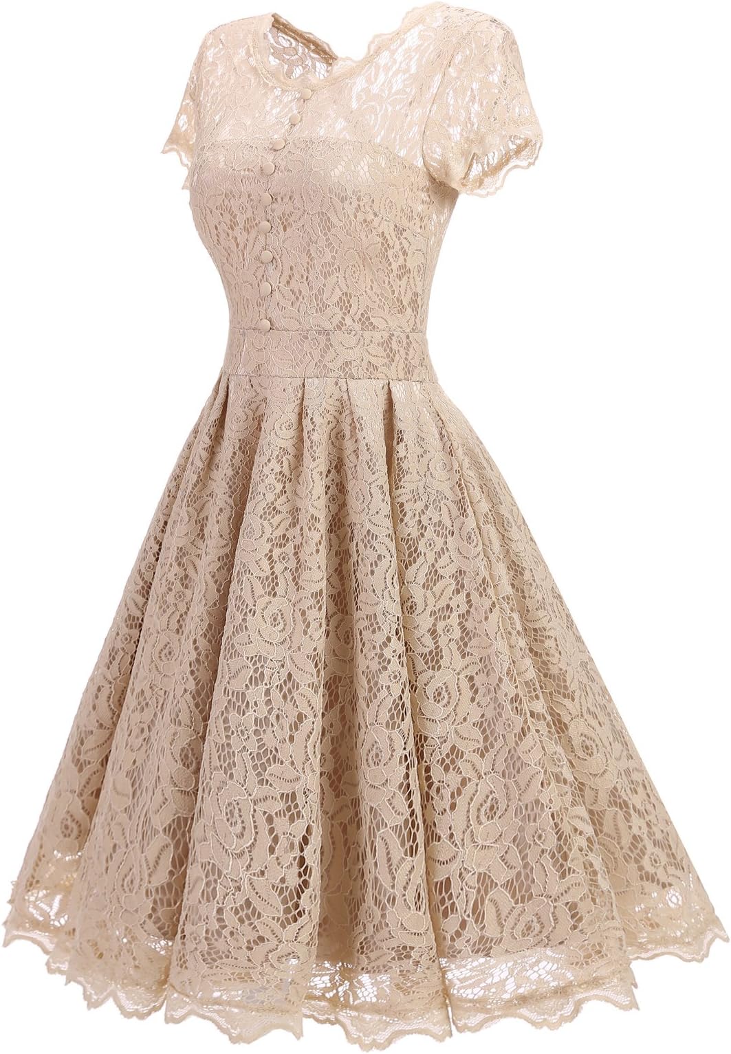 Star Finch Retro Floral Lace Prom Dresses Short Homecoming Dresses Cap Sleeves Vintage Cocktail Bridesmaid Dresses, Champagne XL