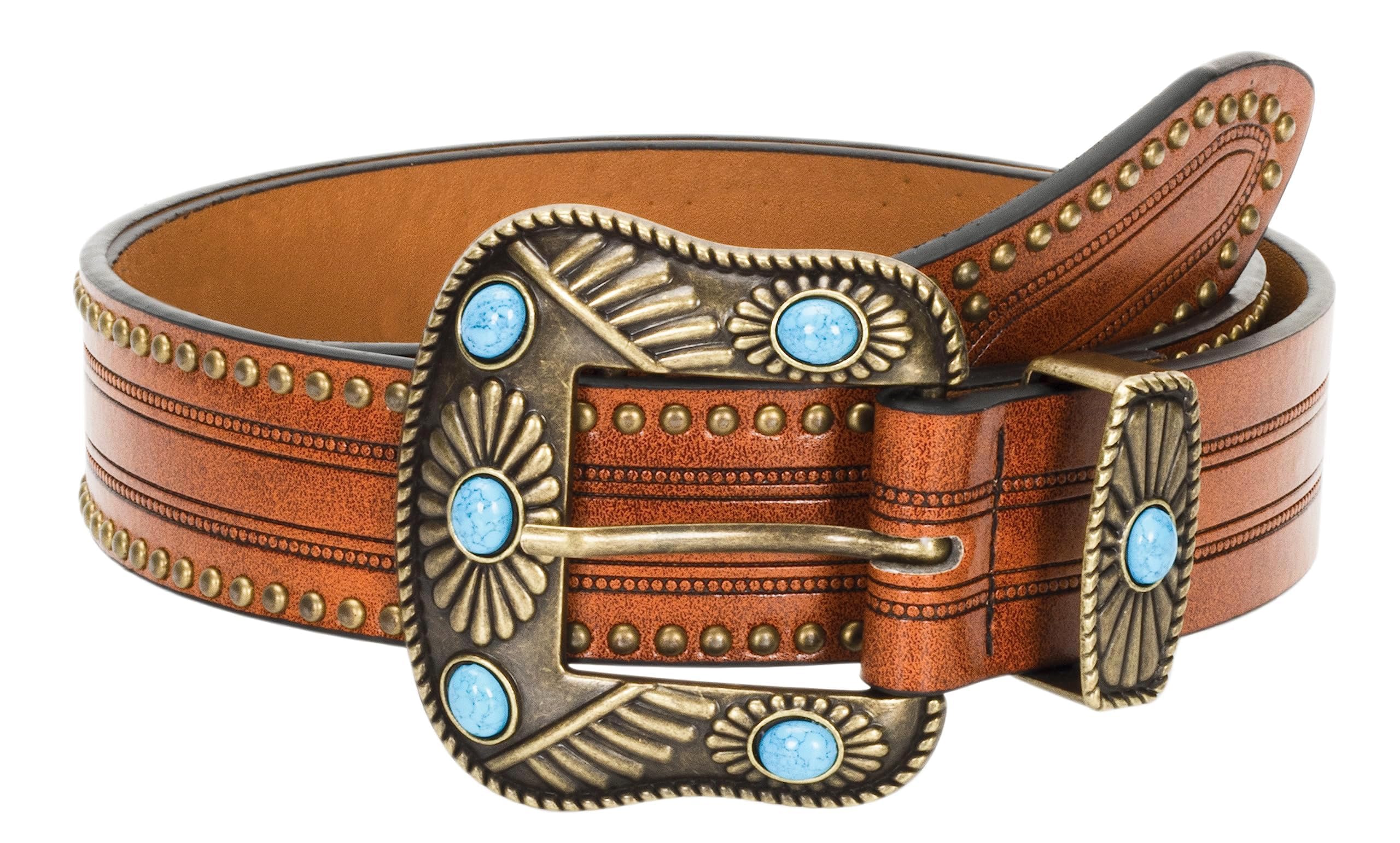 Photo 1 of NociHah Adjustable Vintage Western-Belts for Women Men Engraved Floral Metal Buckle-Belts Cowboy-Cowgirl-Belt (Brown-western-belt