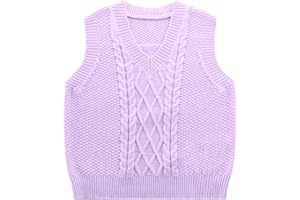 SEAUR Toddler Kids Sweater Vest V Neck Cable Knit Argyle Sweater Vest Boys Girls Sleeveless Uniform School Pullover Knitwear