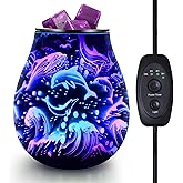 Dolphin 3D Glasss Electric Wax Melt Warmer with Timer auto Shut Off Handmade Glass Oil Burner Wax Cube Melter with 7 led Color Changing Removable Silicone Tray for Home