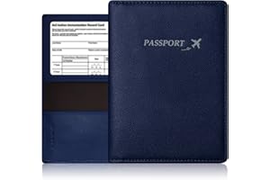 BAPHITY Fathers Day Dad Gifts-Genuine Leather Passport Holder Cover, Passport Holder Cover Wallet for Men, Passport Cover Case RFID Blocking with Vaccine Card Slot, Ultra Slim Passport Wallet (Blue)