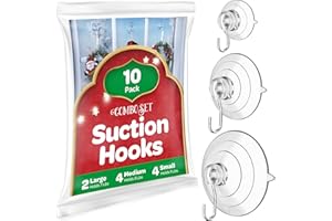 SEWANTA All-Purpose Suction Cup Hooks [10PK Combo Set] Powerful Window Suction Cups with Hooks Use to Hang On Glass, Windows, Doors, Mirrors, Tiles. Set Includes: 2 Large, 4 Medium, 4 Small