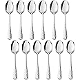 E-far 12-Piece Coffee Spoons, 6-Inch Stainless Steel Small Espresso Spoons for Coffee/Sugar/Tea, Hammered Design & Rust Free, Dishwasher Safe