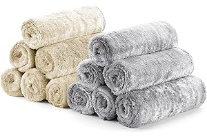 Fantasticlean Microfiber Car Detailing Towels, Car Drying Towel with Edge, Plush, Coral Fleece, 700GSM, 16" x 16", 12 Pack, Scratch-Free, Ultra Absorbent, Car RV Boat Home Cleaning (Grey and Camel)