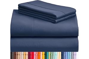 LuxClub Twin XL Sheets - Soft Kids Twin Bed Sheets for Boys and Girls, 4 PC Deep Pockets 18" Eco Friendly Wrinkle Free Kids Fitted Sheets Machine Washable Hotel Bedding Silky Soft- Navy Twin XL