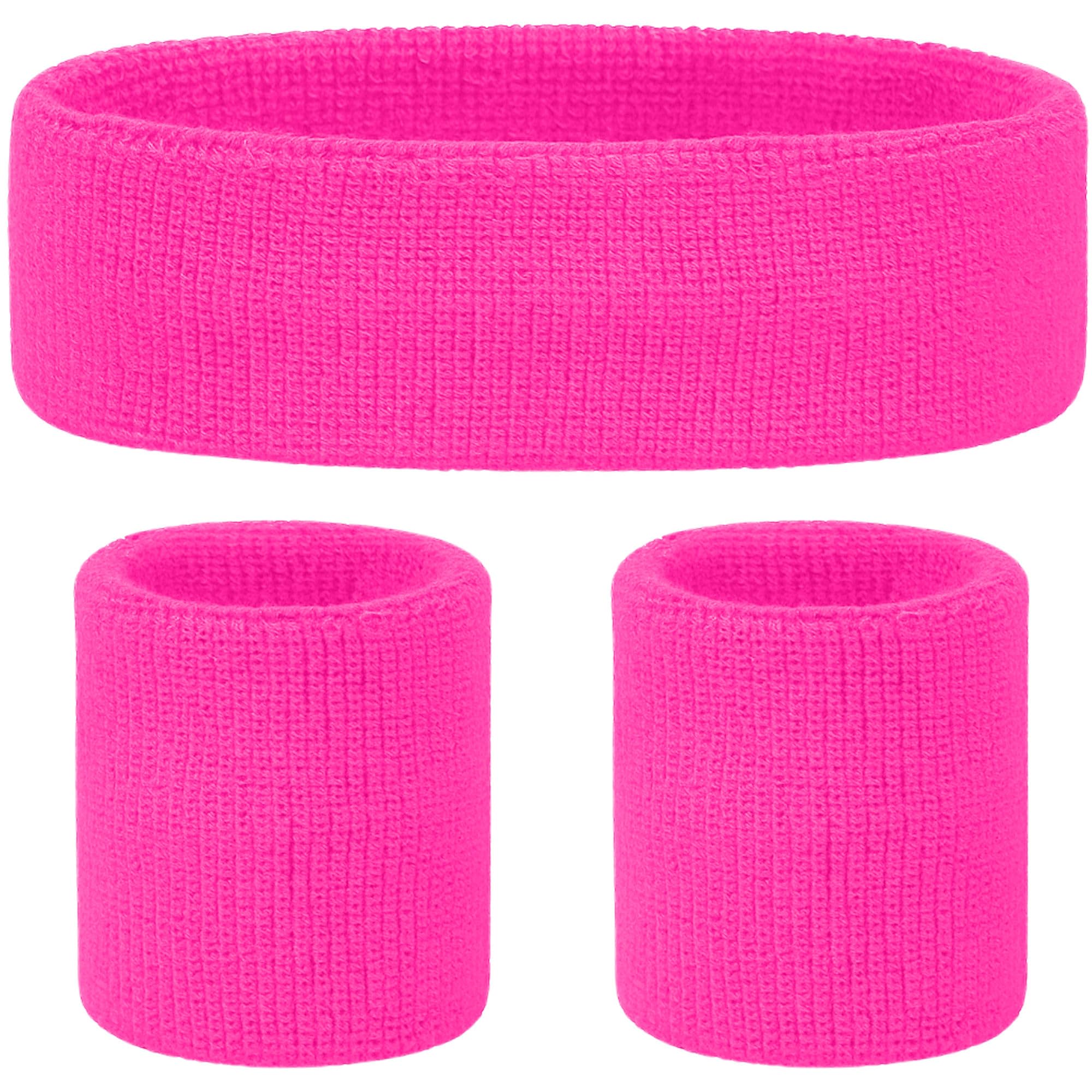 3pc Headband and Wristbands Sweatbands Set - 80s Fancy Dress Neon Party Accessories Sweat Bands Wristbands and Head Band Men and Women - 80s Neon Fancy Dress 90s Accessories Women