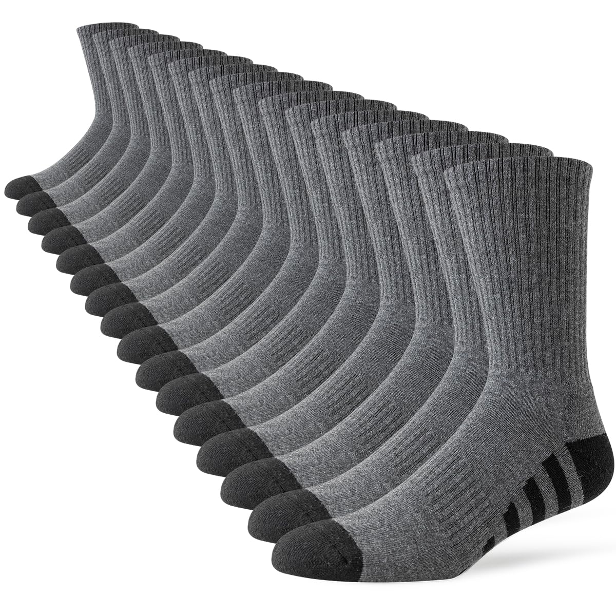 Photo 1 of JOYNÉE 8 Pairs Mens Crew Work Cushion Socks Long Athletic Running Socks Workout Breathable Socks,Grey,Sock Size:10-13