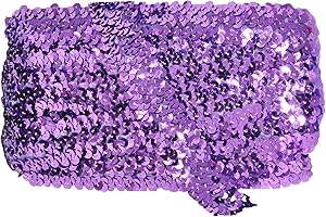 Mandala Crafts Elastic Sequin Ribbon Trim - 1 Inch Lavender Sequin Elastic Trim for Sewing Dress Headband - 10 Yards Fabric Metallic Stretch Sequins Band