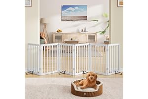 White 55-110" Extra Wide Dog Gate Bamboo Dog Gates for The House Doorways Stair Freestanding Pet Gates for Dogs Doogie Puppy 