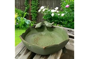aunosit Bird Bath for Outside on Ground, 10 in Ceramic Birds Bath Bowl, Handmade Ground Bird Feeders and birdbath for Outdoors for Outdoors, Garden, Tabletop, Balcony and Lawn (Big - deep)