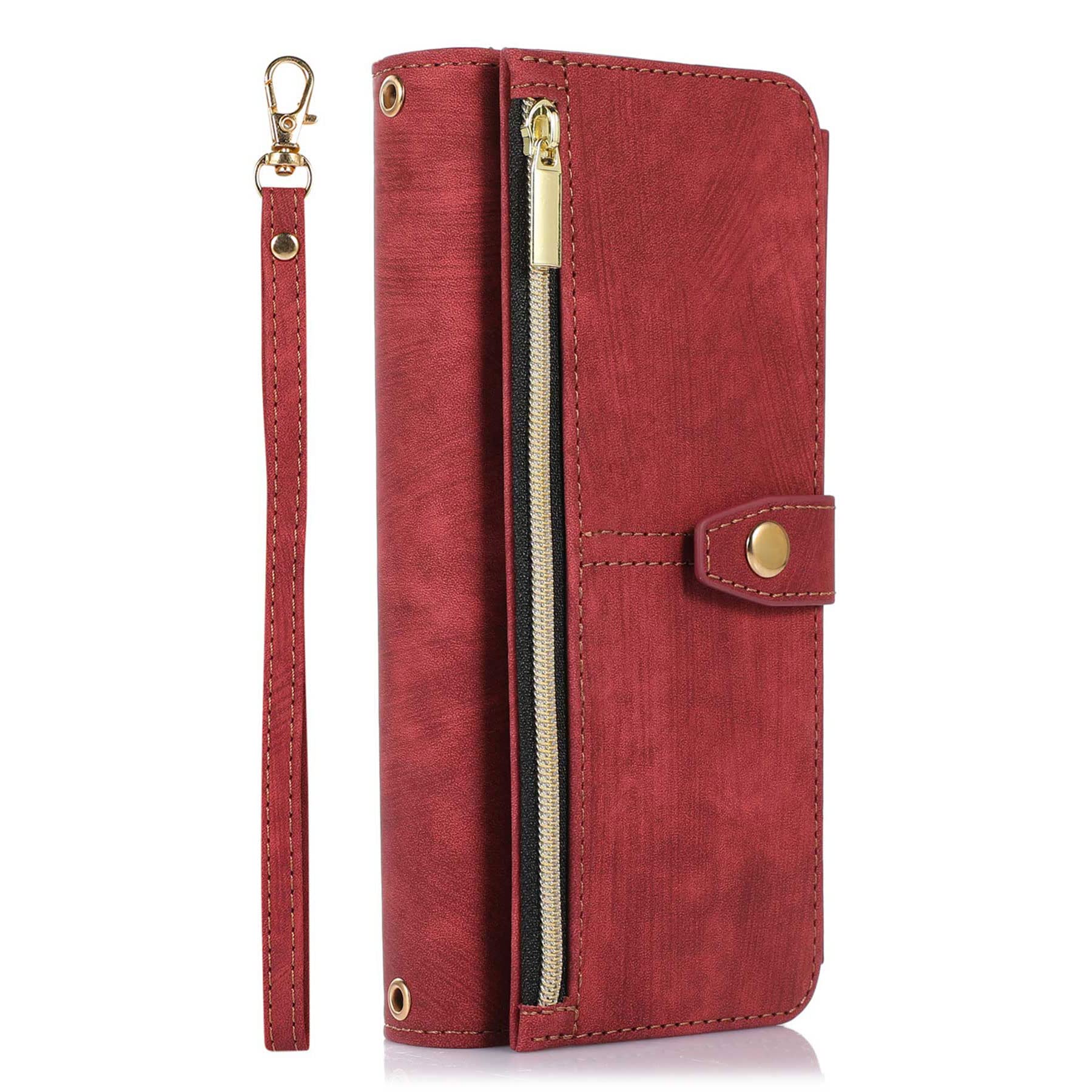 ZCDAYE Wallet Case for iPhone SE/iPhone 7/iPhone 8, Premium Leather Phone Case Women Ladies Holster with Card Slots Wrist Strap Zipper Flip Phone Cover for iPhone SE/iPhone 7/iPhone 8, Red — image 1