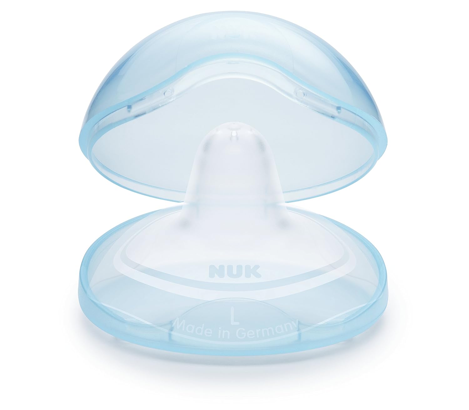 NUK 10107045 Brusthütchen zum Schutz empfindlicher Brustwarzen, inklusiv Schutzdose, 2 Stück, Größe L, transparent