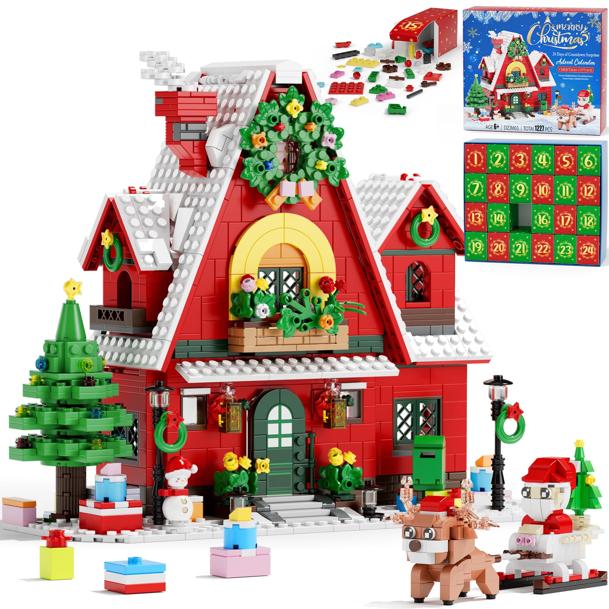 Photo 1 of ***USED, MISSING PIECES -SELLING AS IS ***Advent Calendar 2025 for Kids Boy Girl, 24 Days Surprise Christmas Cottage Building Blocks Christmas Countdown Calendar Gift Box with 1227 PCS Xmas Building Bricks Toy Decor for Teens Adults Women Men