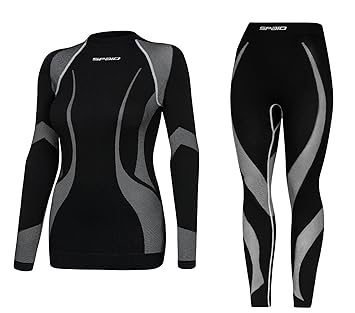 SPAIO ® Set - Damen Skiunterwäsche Funktions,- Motorrad,- Thermowäsche atmungsaktiv und Flachtnahttechnik - (Made In Italy)