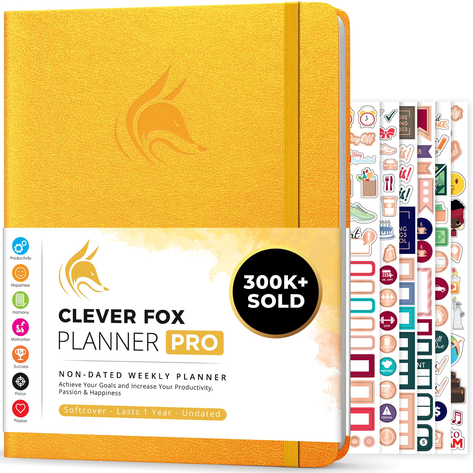 Clever Fox Planner PRO – Weekly & Monthly Life Planner to Increase Productivity, Time Management and Hit Your Goals, 21.5x28cm (Amber Yellow)