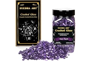 SYEDRA ART Syedra Crushed Glass for Crafts, Crushed High Luster Chips, Glitter,Broken Glass Pieces, 3-6mm, 410G (Deep Purple)