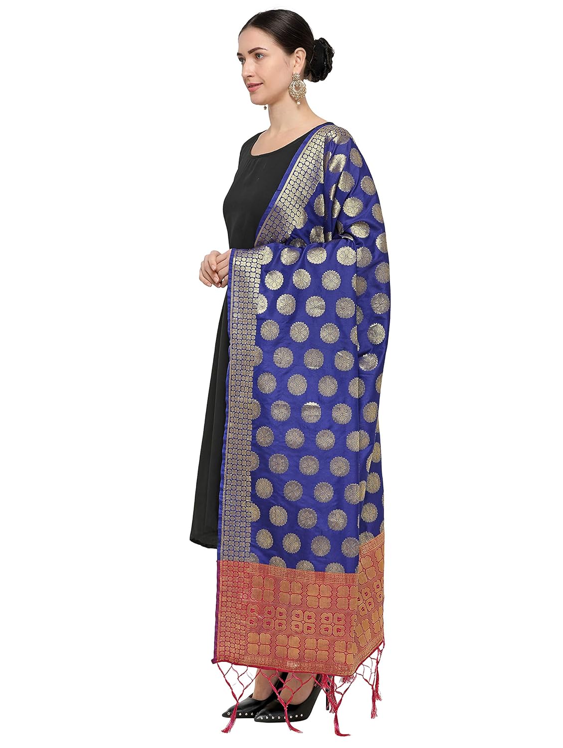 pisara women silk banarasi dupatta,cyan