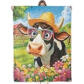 Bidesk Quirky Cow in Glasses Blanket Soft Cozy Flannel Throw Blanket, Warm Lightweight Fun Cartoon Cows in Flowers Blankets for Travel, Couch, Bed, for Kids Women Girls, Outdoor Comfort Wrap 60"×50"