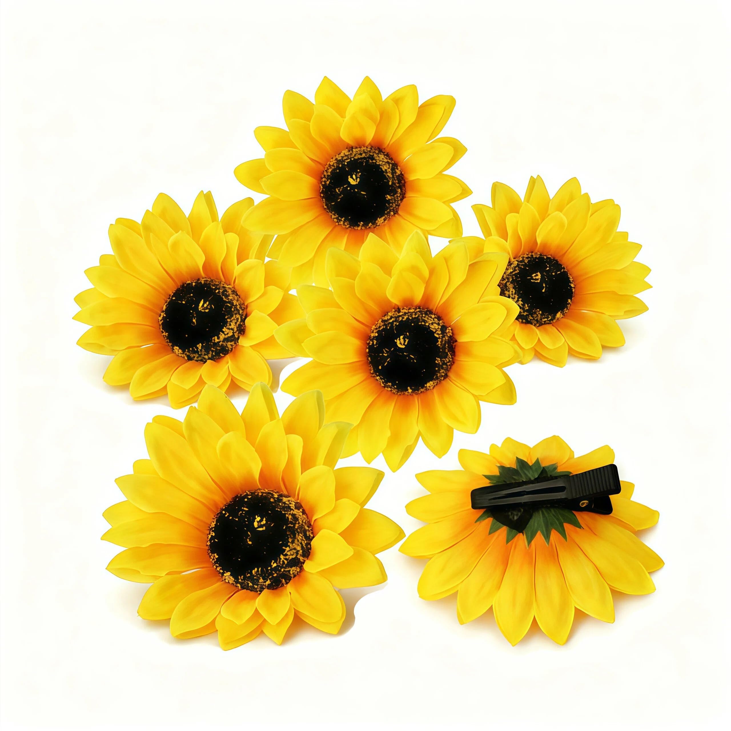 QUUPY 6Pcs 3.9 Inch Yellow Sunflower Hair Clips for Women & Girls, Perfect for Weddings, Parties & Daily Use