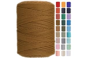 GOHOHOF Macrame Cord 3mm x 546yards Natural Macrame Cotton Rope Colored Macrame Rope Soft Cotton Cord Macrame Supplies Craft Rope Macrame Yarn for Plant Hanger Wall Hanger Dreamcatcher(Caramel Colour)