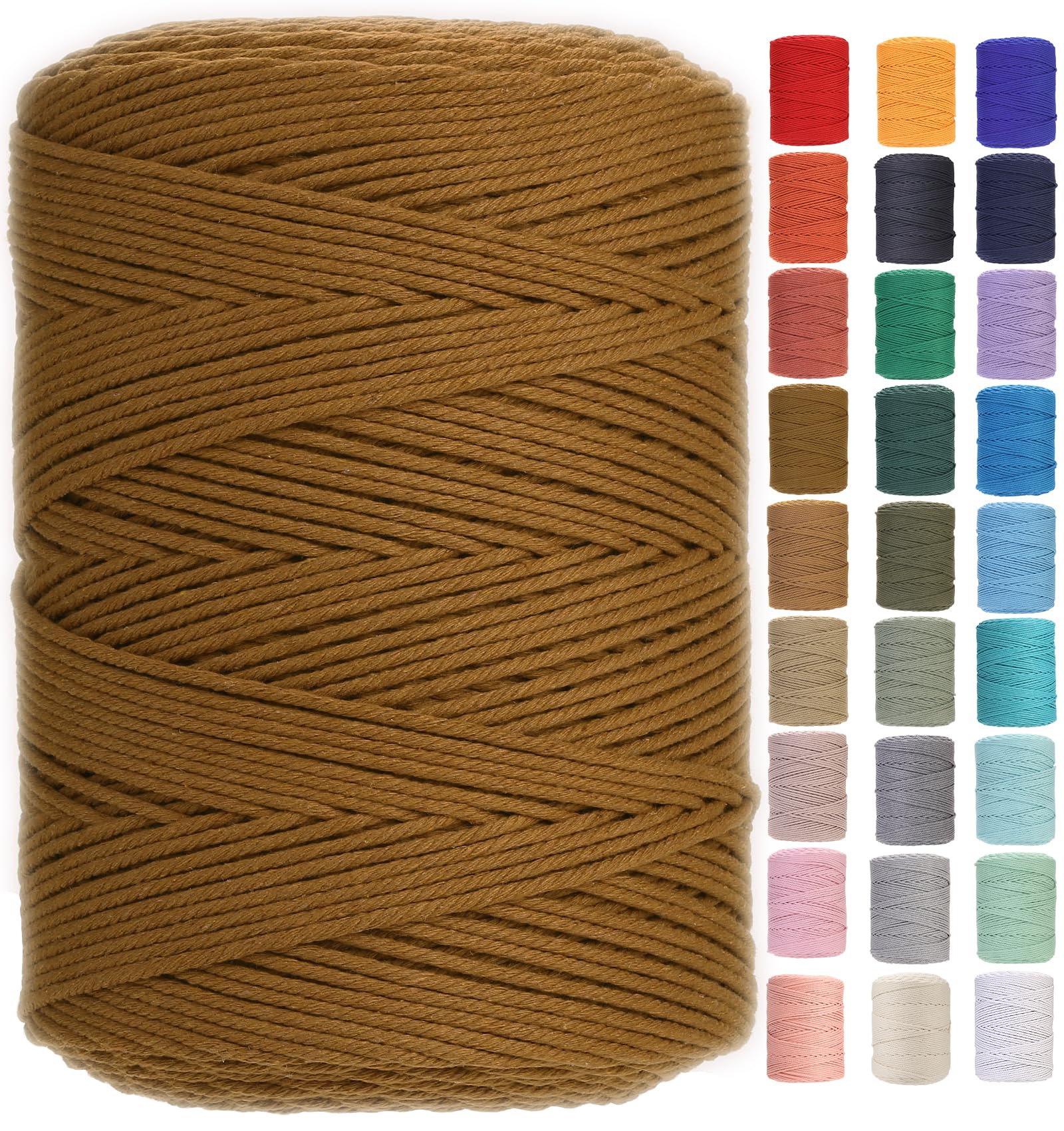GOHOF Macrame Cord 3mm x 450m Premium Cotton Rope, 4 Strand Twisted Soft Material for Macrame Art Without Chemicals (Caramel Colour) — image 1