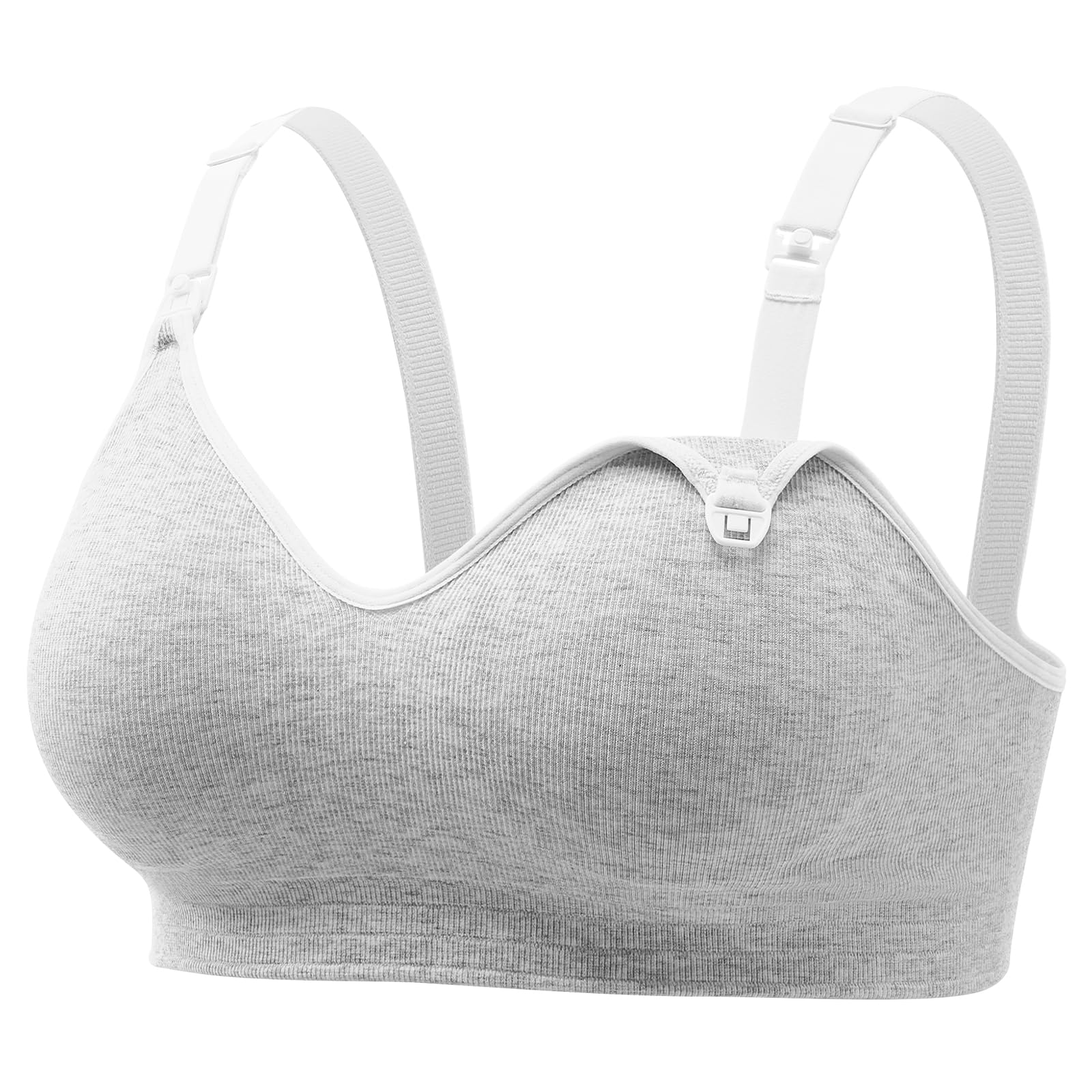 Photo 1 of Momcozy Nursing Bras for Breastfeeding, Soft U.S. Cotton Seamless Maternity Bra, Fixed Padding, Wireless Pregnancy Light Gray