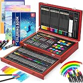 iBayam Art Supplies,150-Pack Deluxe Art Set Crafts Drawing Painting Kit | 2 -Sketch Pads, 1-Coloring Book, Wooden Gift Box for Kids Adults Artist Beginners Teens Girls Boys 5 6 7 8 9 10 11 12