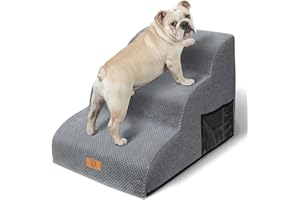 Almcmy Dog Stairs for Small Dogs 15.7" H,3 Step Dog Steps for Bed with Washable Cover,High Density Foam Pet Steps,Lightweight