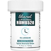 Ebanel 5% Lidocaine Numbing Cream, Pain Relief Burn Itch Cream, Maximum Strength Topical Anesthetic with Allantoin, Vitamin E for Local and Anorectal Uses, Hemorrhoid Treatment, 4.4 Oz
