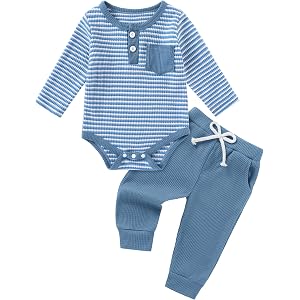 ZOEREA Baby Boy Clothes Outfits 0-24 Months Newborn Infant Fall Winter | Soft, Cute Long Sleeve Buttons Rompers, Crew Neck, E