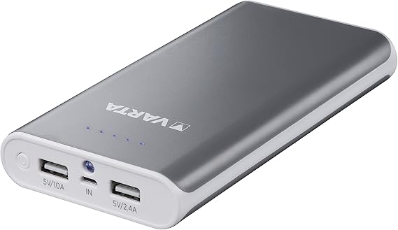 Varta Powerpack Batteria Esterna da 16000 mAh con Cavo Micro-USB da 50 cm, Senza Cavo Adattatore Lightning, Grigio/Bianco