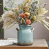 Quoowiit Ceramic Rustic Farmhouse Vase, Distressed Decorative Flower Vases for Home Decor, Ideal Shelf Decor, Green Boho Vase for Living Room Bedroom Kitchen Office Centerpiece Table Decorations