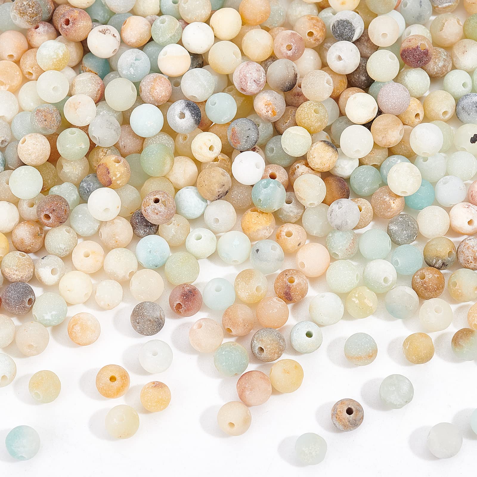 NBEADS Natural Beads, 5 Strands 4mm Round Frosted Undyed Natural Amazonite Beads for Necklace Making