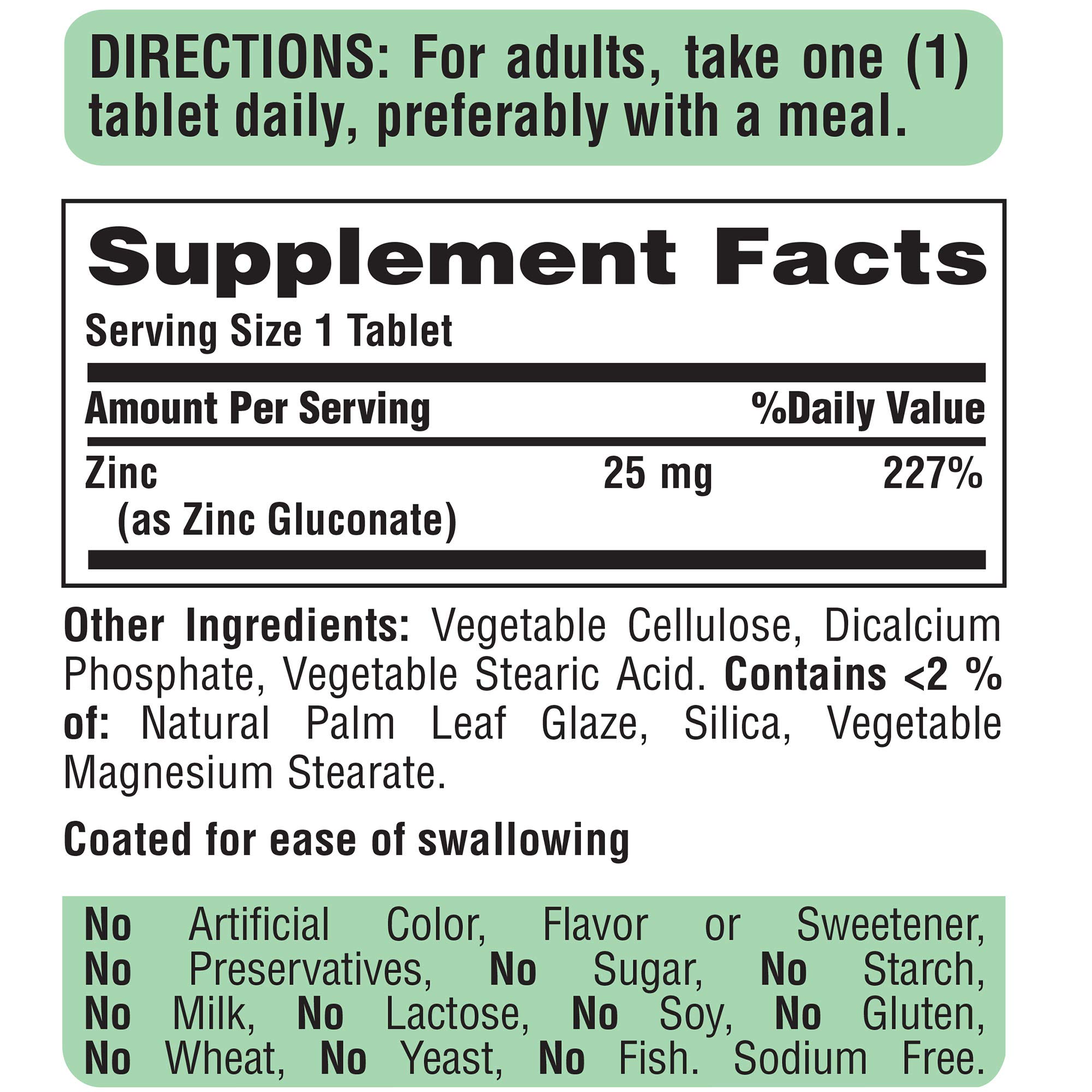 Puritan's Pride Zinc 25 mg Tablets, 100 Count