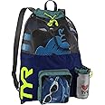 TYR Big Mesh Mummy Backpack for Swim, Gym and Workout Gear, Black, 40-Liter Capacity