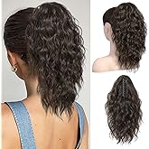 REECHO 14" Ponytail Extension, Short Claw Clip on Ponytail Extension Fake Pony Tails Soft Wavy Curly Clip in Hair Extensions Synthetic Hairpiece for Women HP002 - Dark Chocolate Brown