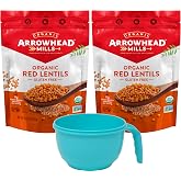 Arrowhead Mills Organic Red Lentils (Pack of 2) with Microwavable Bowl | 16 oz, Organic, Non-GMO, For Soups, Curries, Stews &