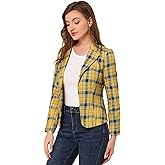 Allegra K Women's Work Casual Fitted Blazer Notch Lapel Printed Open Front Suit Jacket