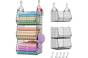X-cosrack 3-Tier Hanging Storage Organizer for Closet, Laundry & Utility Room | Space Saving Shelves with 1.65" Hook & 5 S-Hooks | Hanging Wire Baskets (12.4" W x 8.8" H x 10.24-11.8" D)