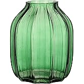 Green Glass Vase for Flowers Bud Tall Glass Vases,H-8.0" Simple Striped Design for Home Floor Decor,Farmhouse Decor, Centerpiece Coffee Table Decorations (Green 8.0IN)