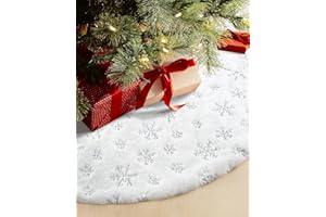 COOLWUFAN 48 Inches Faux Fur Christmas Tree Skirt for Xmas Tree Holiday Party Decorations White Plush Silver Sequin Snowflake (Silver)