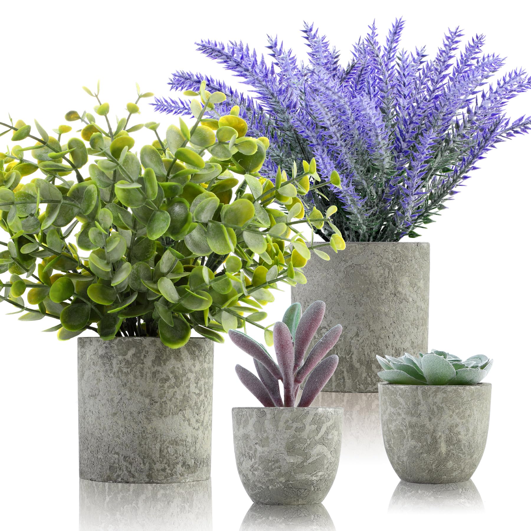 ALAGIRLS Artificial Plants Indoor Set of 4 - Small Fake Plants Faux Plants for Indoors Decorative Artificial Plants Plastic Plants Indoors House Accessories for Home - Lavender