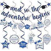 2026 Graduation Party Decorations: Blue White and so the Adventure Begins Banner Class of 2026 Graduation Party Supplies with Banner Hanging Swirl for Party Decor