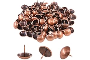 Keadic 100Pcs 1" (25mm) Antique Upholstery Tacks Furniture Nails Pins Assortment Kit for Upholstered Furniture Cork Board or DIY Projects - Red Copper