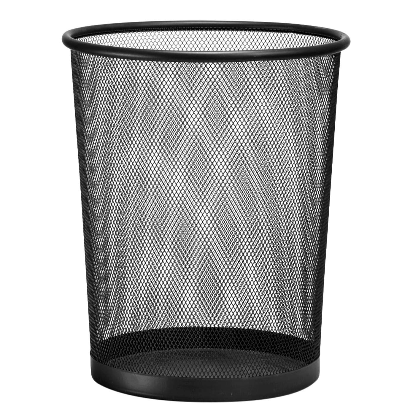 D.RECT XXL Mesh Waste Bin Black 19L – Large Metal Office Wastepaper Basket – Steel Mesh Trash Can with Ventilation – Round Bin for Home & Office