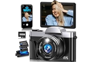 BOFYPOO 4K Digital Camera for Photography with WiFi,64MP Autofocus Vlogging Camera for YouTube,3'' 180° Flip Screen Compact Travel Camera for Teens with 32GB SD Card,16X Zoom,Anti-Shake,2 Batteries(Black)