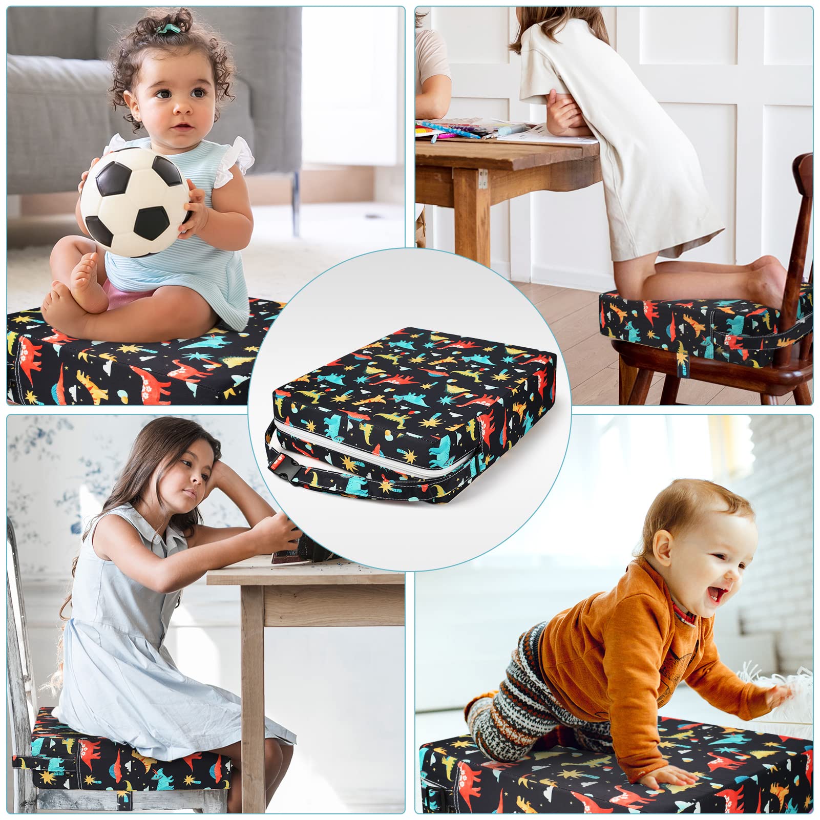 Toddler Booster Seat for Dining Table, Washable Thick Strong Support Portable Booster Chair for Toddlers Eating, Easy Cleaning Booster Seat Cushion Detachable with Fix Straps